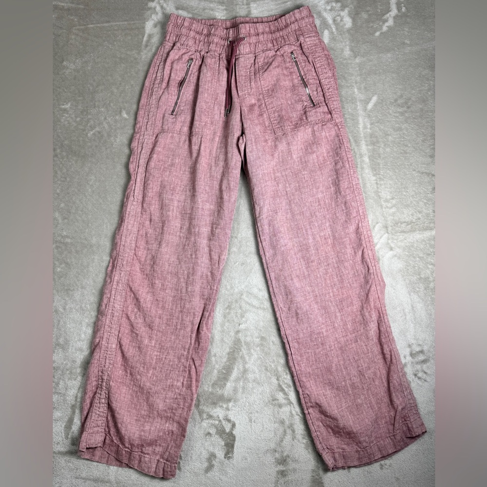 Athleta Size 8 Cabo Linen Wide Leg High Waisted Pants Plus Tawny Rose Pink - Picture 2 of 13